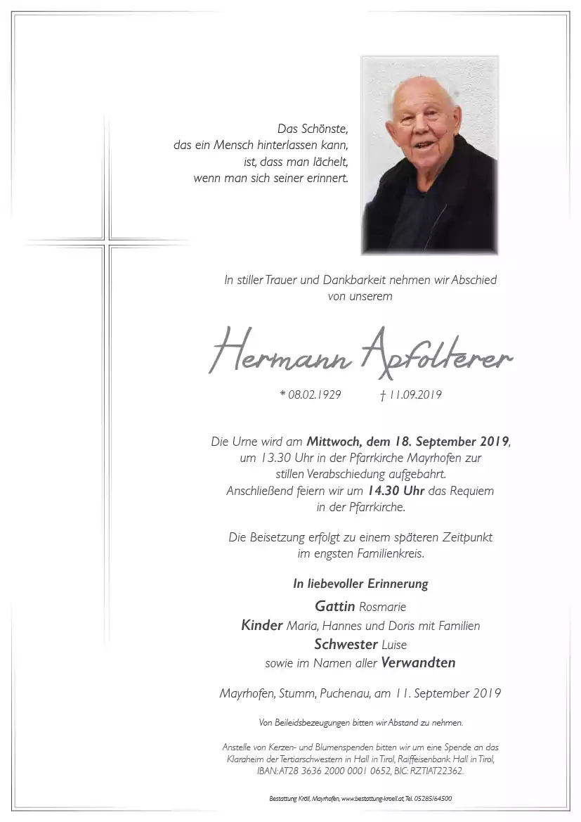 Parte von Hermann Apfolterer